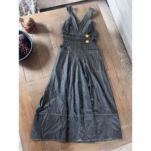 Anna Mason The Sun dress in lightweight black denim with signature pinkish topst